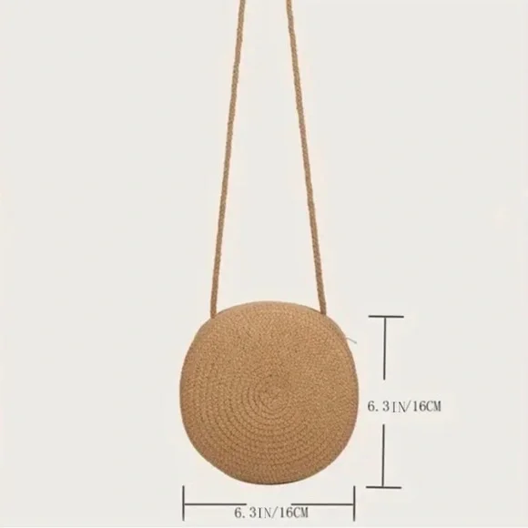 Round Woven Straw Mini Bags, Cute Style Paper Material Handheld Crossbody - Picture 5 of 5